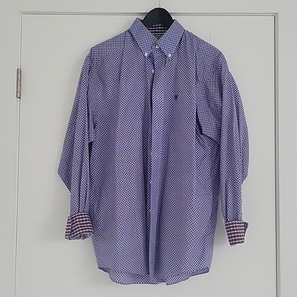 NWOT!  Men's Blue Patterened Ariat Medium Long Sleeve Shirt - Picture 1 of 6